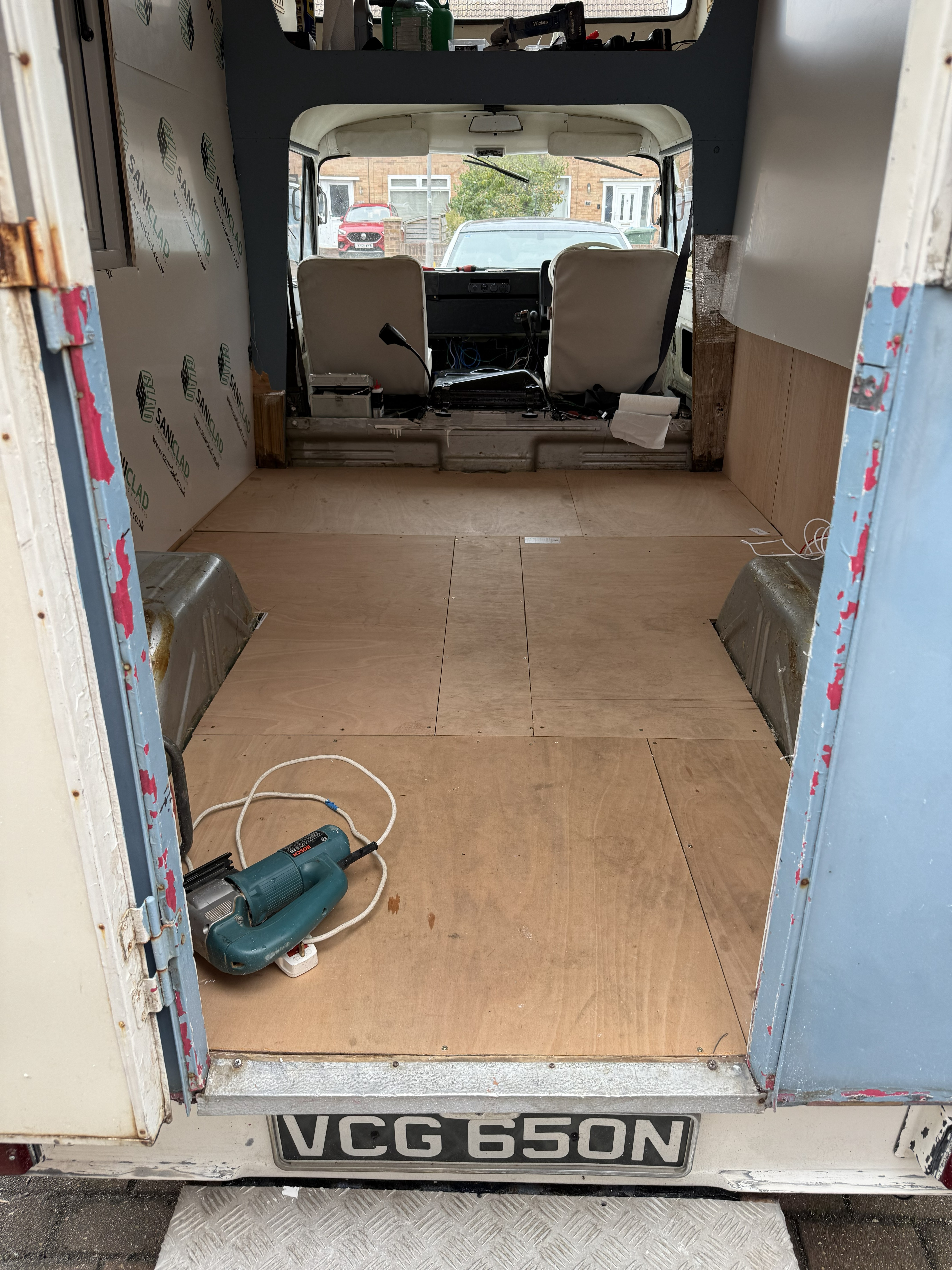 Interior cladding and floor preparation inside Betty